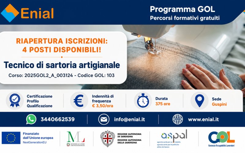 Riapertura iscrizioni: Tecnico di sartoria artigianale